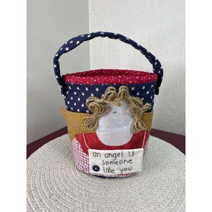Hand Made Angel Quilted Applique Bucket Style Purse Basket
